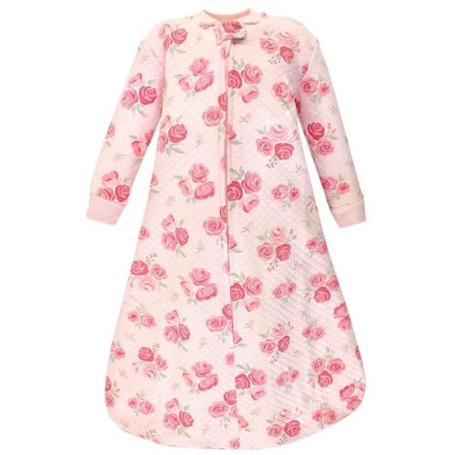 Hudson Baby Infant Girl Premium Quilted Long Sleeve Sleeping Bag And Wearable Blanket, Blush Rose, 0-6 Months