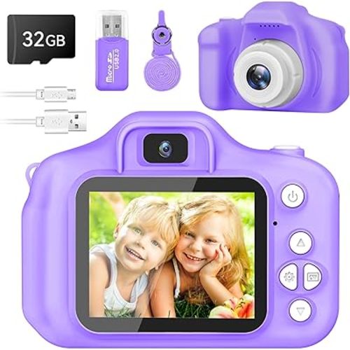 Kids Camera for Boys and Girls, GPOSY Digital Camera for Kids, Toddler Camera Christmas Birthday Toy Gifts for Kids Age 3 4 5 6 7 8 9 10 with 32GB SD Card, Video Recorder 1080P HD(Purple)