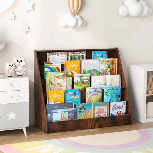 Costway 5 Tier Kids Bookshelf - Rustic Brown