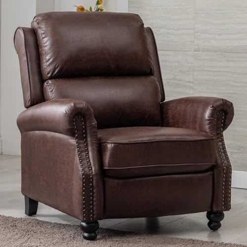 CANMOV Pushback Recliner Chair Leather Armchair Push Back Recliner with Rivet Decoration Single Sofa Accent Chair for Living Room, Reddish Brown