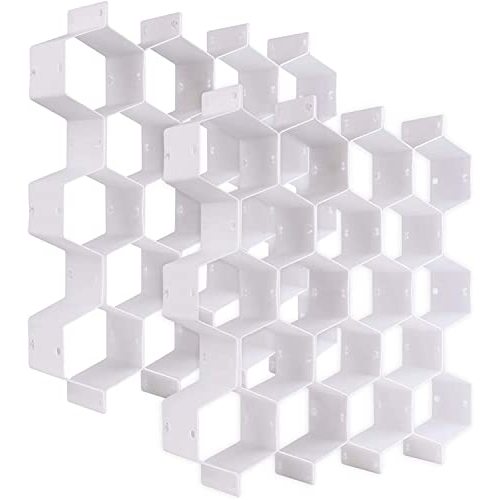 JIAKAI Honeycomb Drawer Organizer,Partition Bee Style Underwear Socks Bras Ties Belts Scarves Drawer Divider Cabinet Clapboard (White-16 pieces)