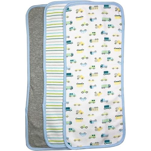 Spasilk Baby 3 Pack 100% Cotton Burp Cloths for Newborn Boys and Girls, Blue Cars, One Size