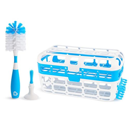 Munchkin Baby Bottle & Small Parts Cleaning Set, Includes High Capacity Dishwasher Basket & Bristle Bottle Brush, Blue