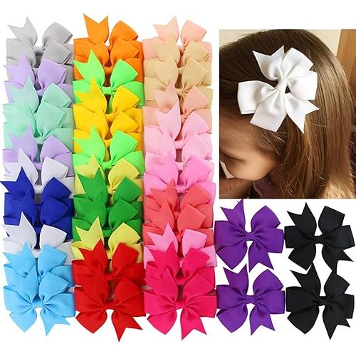40Piece 3 Inch Boutique Grosgrain Ribbon Pinwheel Hair Bows Alligator Clips For Girls Babies Toddlers Accessories Teens In Pairs