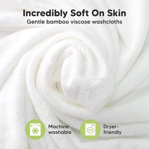 6-Pack Baby Washcloths - Soft Viscose Derived from Bamboo Washcloth, Baby Wash Cloths, Baby Wash Cloth for Newborn, Kids, Bath Baby Towels, Face Towel, Face Cloths for Washing Face(White)