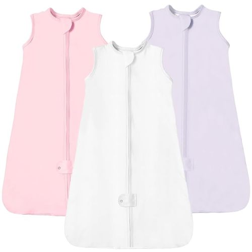 TotAha Sleep Sack 6-12-15 Months 3-Pack, Stretchy Sleepsacks, Buttery Soft, Swaddle Transition Sleeping Bag, 2-Way Safe Zippers, Silky Comfort Baby Wearable Blanket for girl boy 0.5 TOG - Pale Pink + Lavendar + Cloud - 6-15 Months