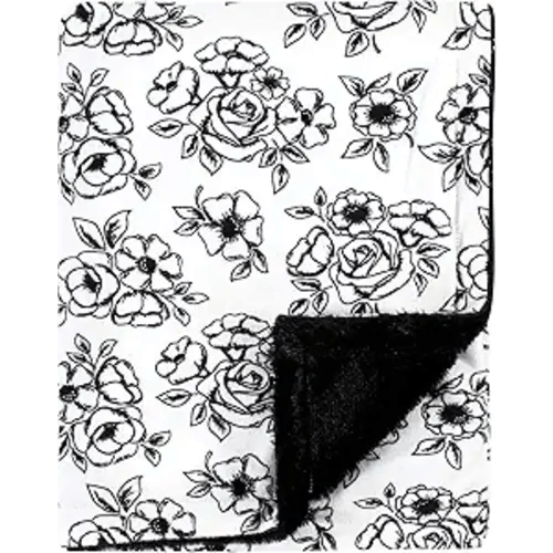 Hudson Baby Unisex Baby Plush Blanket with Furry Binding and Back, Black Toile, One Size