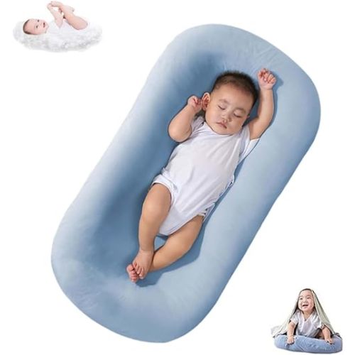 Lucakuins Baby Lounger, Bionic Design, Newborn to 24 Months, Soft Organic Cotton Breathable Lounger Pillow, Blue