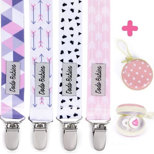 Dodo Babies Pacifier Clip By Pack Of 4 + Pacifier Case, Premium Quality For Girls Modern Designs Universal Holder