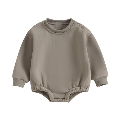 Gueuusu Newborn Warm Sweatshirt Romper Baby Boy Girl Solid Crewneck Long Sleeve Fleece Sweater Bodysuit Thick Winter Clothes