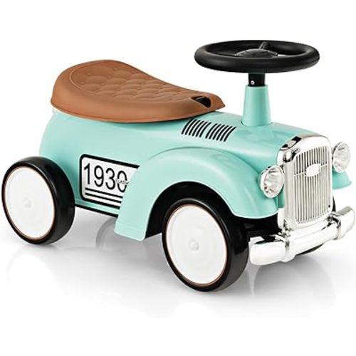 HONEY JOY Ride On Push Car, Outdoor Toddler Riding Toys w/Steering Wheel, Horn & Storage, Foot-to-Floor Sliding Car, No Batteries, Retro Baby Ride On Toys for Boys and Girls (Green)