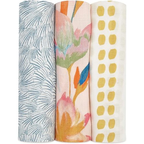 aden + anais Silky Soft Swaddle Blanket | 100% Bamboo Viscose Muslin Blankets for Girls & Boys | Baby Receiving Swaddles | Ideal Newborn & Infant Swaddling Set | 3 Pack, Marine Gardens