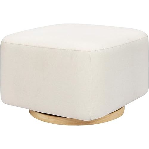 Babyletto Kiwi Gliding Ottoman in Performance Cream Eco-Weave with Light Wood Base, Water Repellent & Stain Resistant, Greenguard Gold and CertiPUR-US Certified