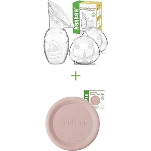 haakaa Manual Breast Pump 4oz/100ml and Ladybug Milk Collector 2.5oz/75ml,2pcs and Silicone Cap (Blush) Combo