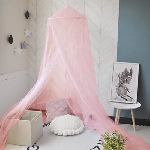 Eimilaly Bed Canopy Mosquito Net, Bed Canopy for Girls Room Decor - Insect Protection Hanging Canopy for Adults, Babies, Outdoor Camping, Pink/Single Door