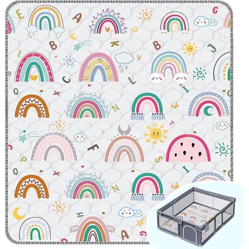 Baby Play Mat，Thick Soft 71" X 59" Playpen mat, Foldable and Machine Washable Baby Play Mats for Floor，Play Mat for Babies, Toddlers & Infants to Play and Learn (Rainbow)
