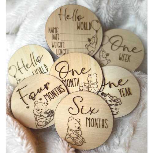 Winnie the Pooh Baby Monthly Milestone and Photo Markers | Wooden Baby Number Signs | Newborn Photo Prop | Baby Photo Prop