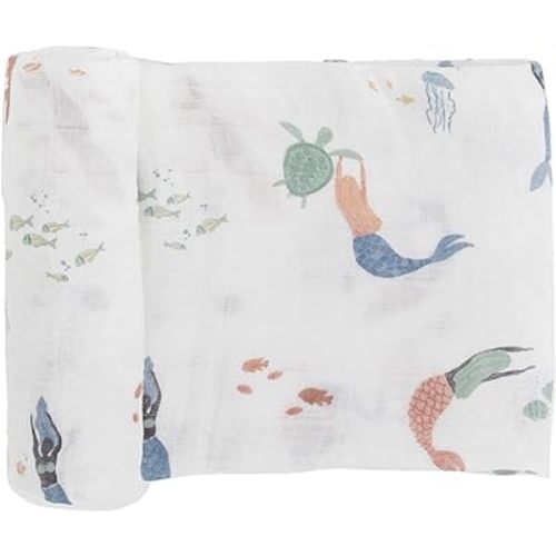 Little Unicorn – Mermaids Cotton Muslin Swaddle Blanket | Single | 100% Cotton | Super Soft | Newborns and Infants | Large 47” x 47” | Machine Washable
