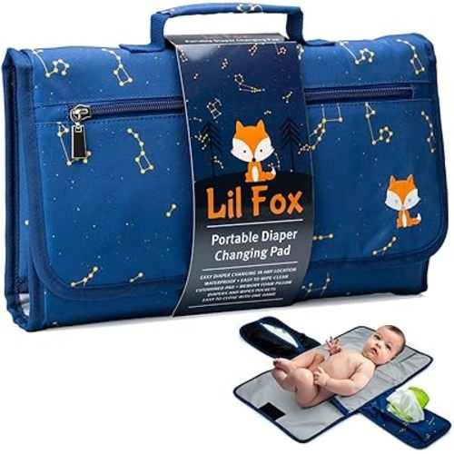 Baby Changing Pad by Lil Fox. Portable Changing Pad for Baby Diaper Bag or Changing Table Pad. One-Hand Diaper Change Pad. Baby Shower Gifts, Newborn Baby Essentials, Unisex Baby Stuff