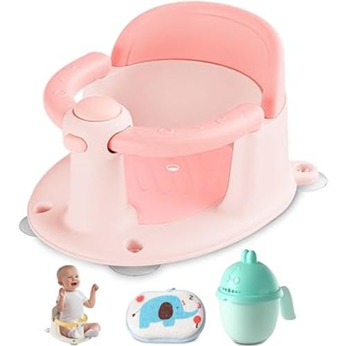 Baby Bath Seat, Bath Seat for Baby 6 Month & up, Baby Bath tub Seat with Suction Cups, Non-Slip, Detachable, Pink