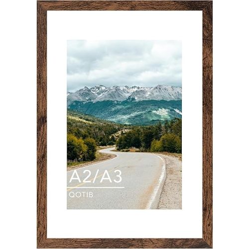 A2 Picture Frame with A3 Mat, Display 11.7x16.5 inch A3 with Mat or 16.5x23.4 inch A2 without, Wood 16.5 by 23.4 Photo Frame, 16.5 x 23.4 Frame for Wall Hanging, Deep Brown
