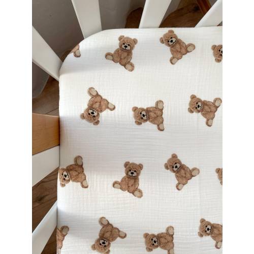 Teddy bear Organic Muslin Crib Sheets, Organic Baby Bedding