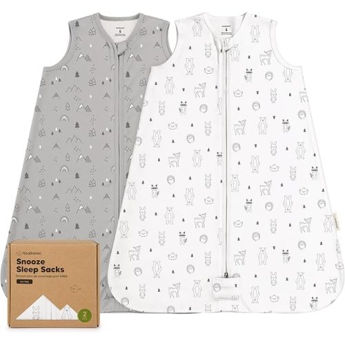 2-Pack Baby Sleep Sacks, Zipper Wearable Blanket - 0.5TOG Organic Cotton, Lightweight,Soft Cozy Infant Sleeping Sack 3-6 months,Easy to Wear Small Newborn Transition Swaddles Sleepsacks(Woodland, S)