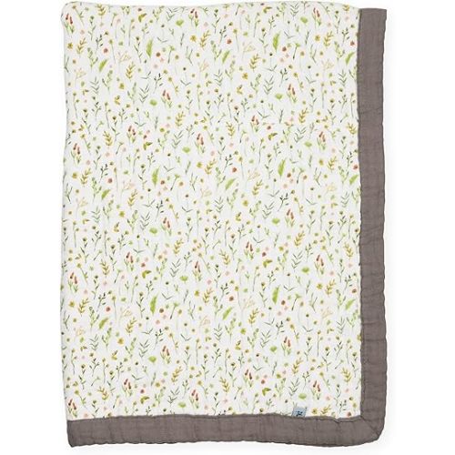 Little Unicorn 100% Certified Organic Newborn Receiving Quilt | Ultra- Soft, Multi-Layered Muslin Fabric | Gift for Newborns & on-The-go (Floral Field)