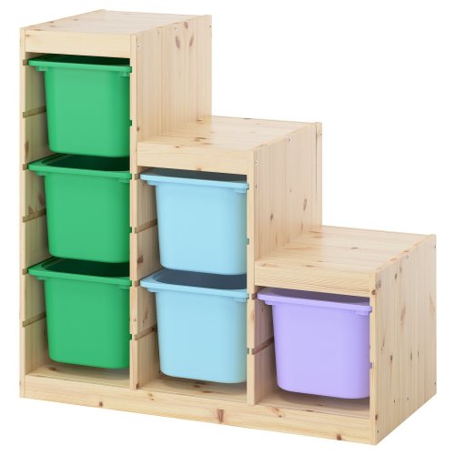 TROFAST Storage combination with boxes - light white stained pine/multicolor 37x17 3/8x35 7/8 "