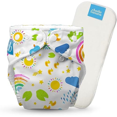 Charlie Banana Cloth Diapers, Reusable, Washable, Adjustable One Size Diaper, for Babies and Toddlers, with Absorbent Insert - Hello Sunshine, 1 Pack