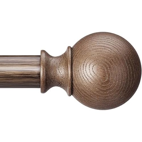 BRIOFOX Walnut Wood Curtain Rods for Windows 66 to 120 Inch(5.5-10ft) - 1'' Diameter Heavy Duty Curtain Rods with Imitation Wood Grain Pattern Finials,Adjustable Decorative Curtain Rods Set,28-120''
