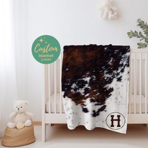 Cowhide print monogram blanket, monogrammed cow blanket gift, western baby blanket, cowgirl cowboy birthday, western monogram blanket gift