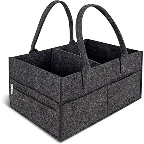 Diaper Caddy Organizer, Nappy Caddy Storage for New Registry Must Have, Car Basket for Baby Diapers and Wipes, Baby Shower Basket for New Moms (Black, Regular)