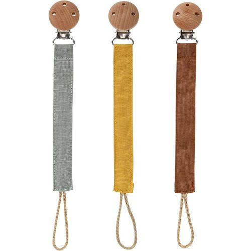 Socub 3 Pack Pacifier Clips for Baby Boys and Girls, Fabric Pacifier hold with Clip for Binky, Teether Toys, BPA free, Baby Shower Birthday Gift, 3 month+(Sage/Clay/Mustard)