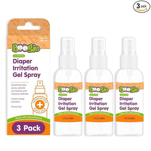 Boogie Hypochlorous Acid Diaper Irritation Gel Spray, Baby Essentials for Diaper Rash, Soothing Cleansing Spray, 3.4oz (Pack of 3)