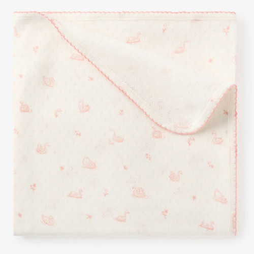 Pink Swan Print Organic Cotton Pointelle Baby Blanket