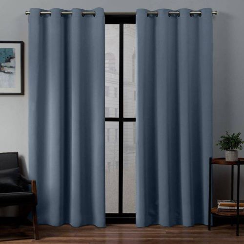 Set Of 2 (96"x52") Sateen Twill Woven Room Darkening Blackout Grommet Top Curtain Panels Blue - Exclusive Home: Thermal Insulated Drapes