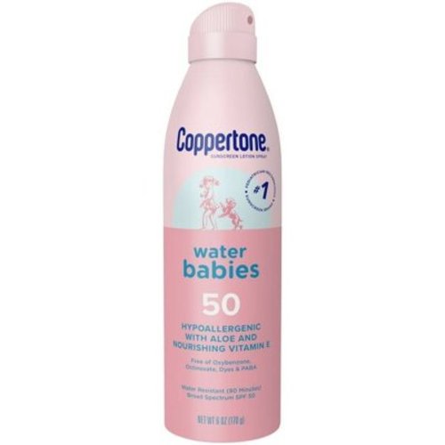 Coppertone WaterBabies Kids Sunblock Spray, SPF 50, Water Resistant, Toddler Safe, 6 Oz
