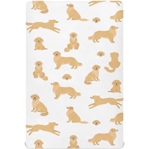 crib sheets for boys Golden Retriever Dogs toddler baby girl sheets for crib,neutral mini crib Nursery mattress sheets fitted,crib mattress Soft & Breathable 52 * 28 * 9In