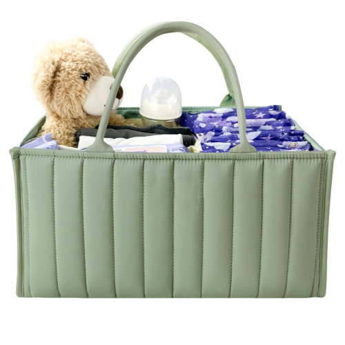 BISENKID Baby Diaper Caddy Organizer - Newborn Essentials Must Haves A Baby Registry Search Favorite, Perfect for Storing Diapers, Wipes, And More Baby Shower Gifts Sage Green