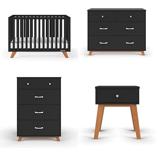 Child Craft SOHO 4-in-1 Convertible Crib, 3-Drawer Dresser, Chest, Nightstand, 4-Piece Nursery Set (Ebony)