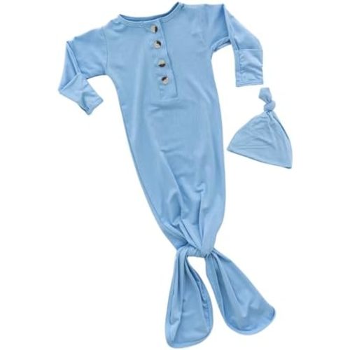 Newborn Knotted Baby Gown and Hat Set for Baby Boy or Baby Girl