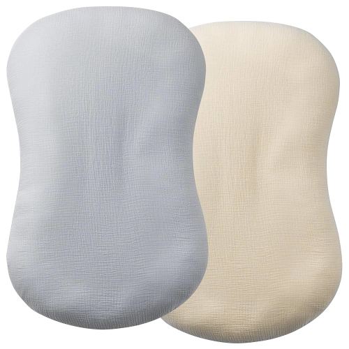 Muslin Baby Lounger Cover 2 Pack, Organic Cotton Newborn Lounger Cover, Soft and Breathable Baby Nest Slipcover for Boys Girls, Beige & Light Green