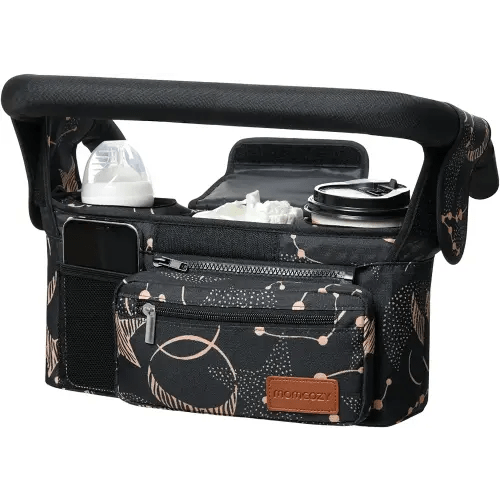 Momcozy Universal Baby Stroller Organizer, 2 Insulated Cup Holder, Detachable Zippered Pocket, Adjustable Shoulder Strap, Large capacity for baby essentials, Compact Design Fits Any Strollers