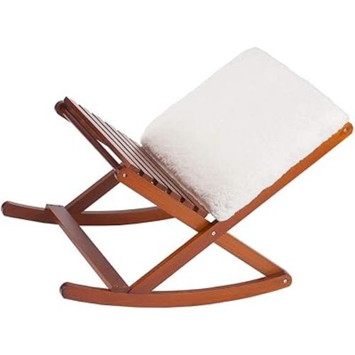 Deluxe Foldable Rocking Footrest, Adjustable Fold-Away Foot Stool with Sherpa Cushion