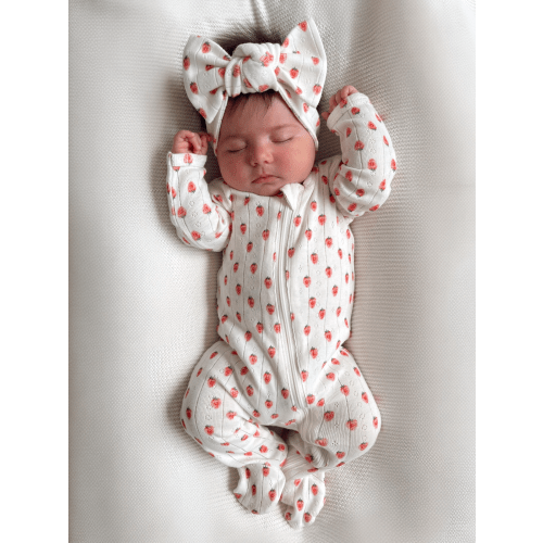 White Strawberry / Organic Pointelle 2-Way Zip Footie