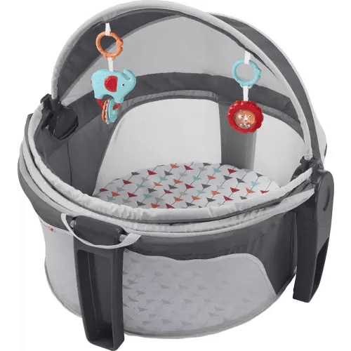 Fisher-Price Portable Bassinet On-The-Go Baby Dome, Travel Play Space with Developmental Newborn Toys & Canopy, Arrows Away