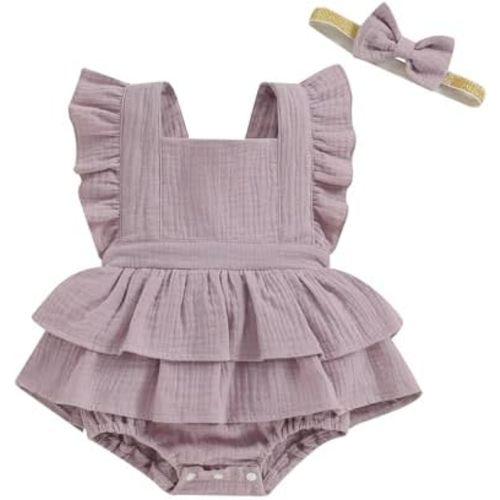 MERSARIPHY Newborn Baby Girl Summer Outfit Linen Ruffle Bubble Romper Dress One Piece Bodysuit Jumpsuit Infant Summer Clothes