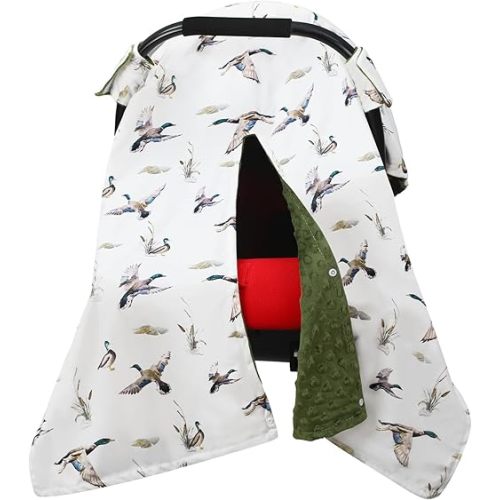 Honeydak Mallard Duck Car Seat Cover Baby Carseat Covers Minky Infant Nursing Canopy Breastfeeding Blankets Peekaboo Opening Mallard Duck Stroller Stuff for Newborn Baby Boy Girl, 27.5 x 39 Inch
