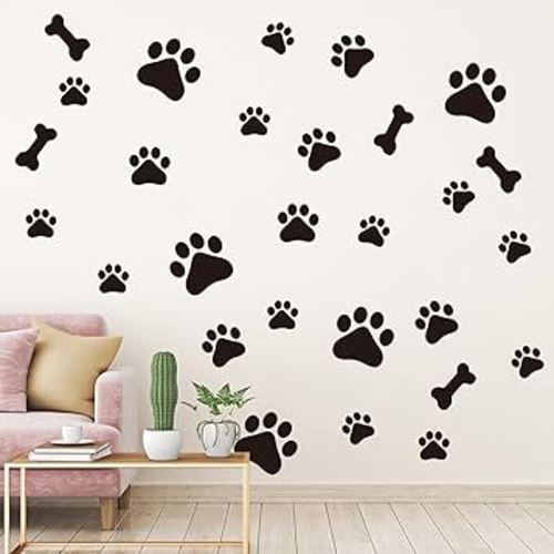 144 Pieces Dog Decor Stickers Dog Paw Print Stickers Dog Paw and Bone Wall Decals Animal Footprint Wall Decoration for Kids Boy Girl Room, Baby Nursery Bedroom, Living Room, Animal Tracks Decor